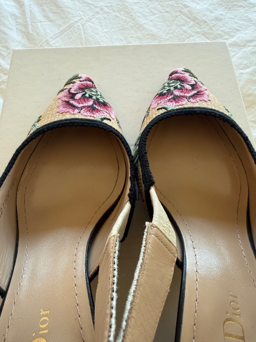 Dior Embroidered Floral Slingback Pumps in Beige, Pink and Green - Picture 8 of 11